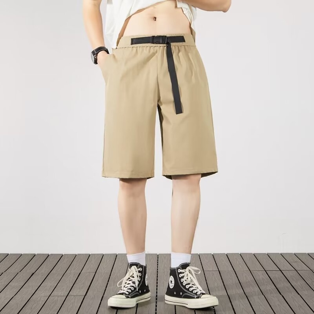 Herren Shorts Kurze Hosen Kleid-Shorts Tasche Elastische Taille Gerade geschnitten Glatt Komfort Kein Eisen Knielänge B¨¹ro Casual Täglich Modisch Strassenmode Schwarz Grün Lightinthebox