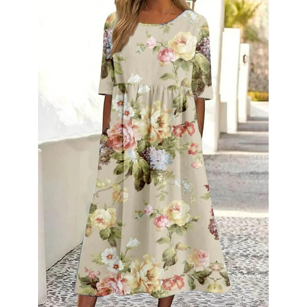 Damen Casual kleid Sommerkleid Elegant Kuschelig Urlaub Regular Fit Streifen Halbe Ärmel Rundhalsausschnitt Rosa Beige Sommer Lightinthebox