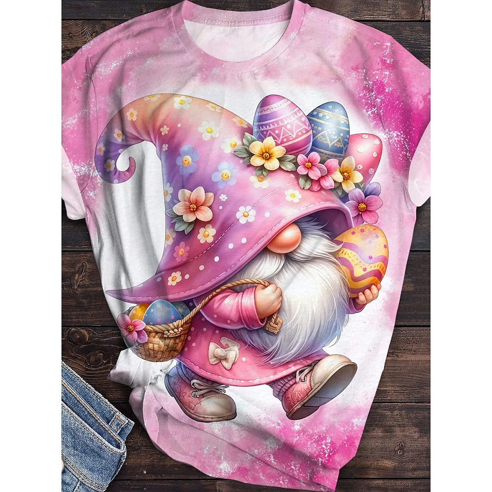 Ostern Damen T Shirt Karikatur Brautkleider schlicht Kurzarm Rundhalsausschnitt Normale Oberteile Täglich Bedruckt Rosa Sommer Lightinthebox