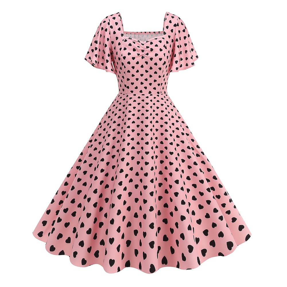 1950s Vintage inspiriert Kleid A-Linie Kleid Teekleid Knie-Länge Damen Herz A-Linie Weihnachten Karneval Silvester Abschlussball Freizeitskleidung Erwachsene Kleid Sommer Lightinthebox