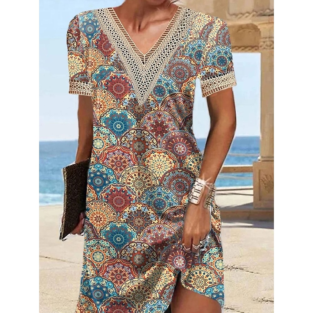 Damen Casual kleid Stilvoll Brautkleider schlicht Urlaub Täglich Regular Fit Graphic Kurzarm V Ausschnitt Gelb Sommer Lightinthebox