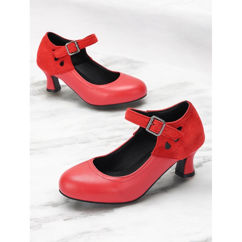 Damen-Vintage-Mary-Jane-Pumps - Pumps mit mittelhohem Absatz aus Kunstleder und Wildleder und Schnallenriemen für formelle Retro-Kleidung und Tanzkleidung Lightinthebox