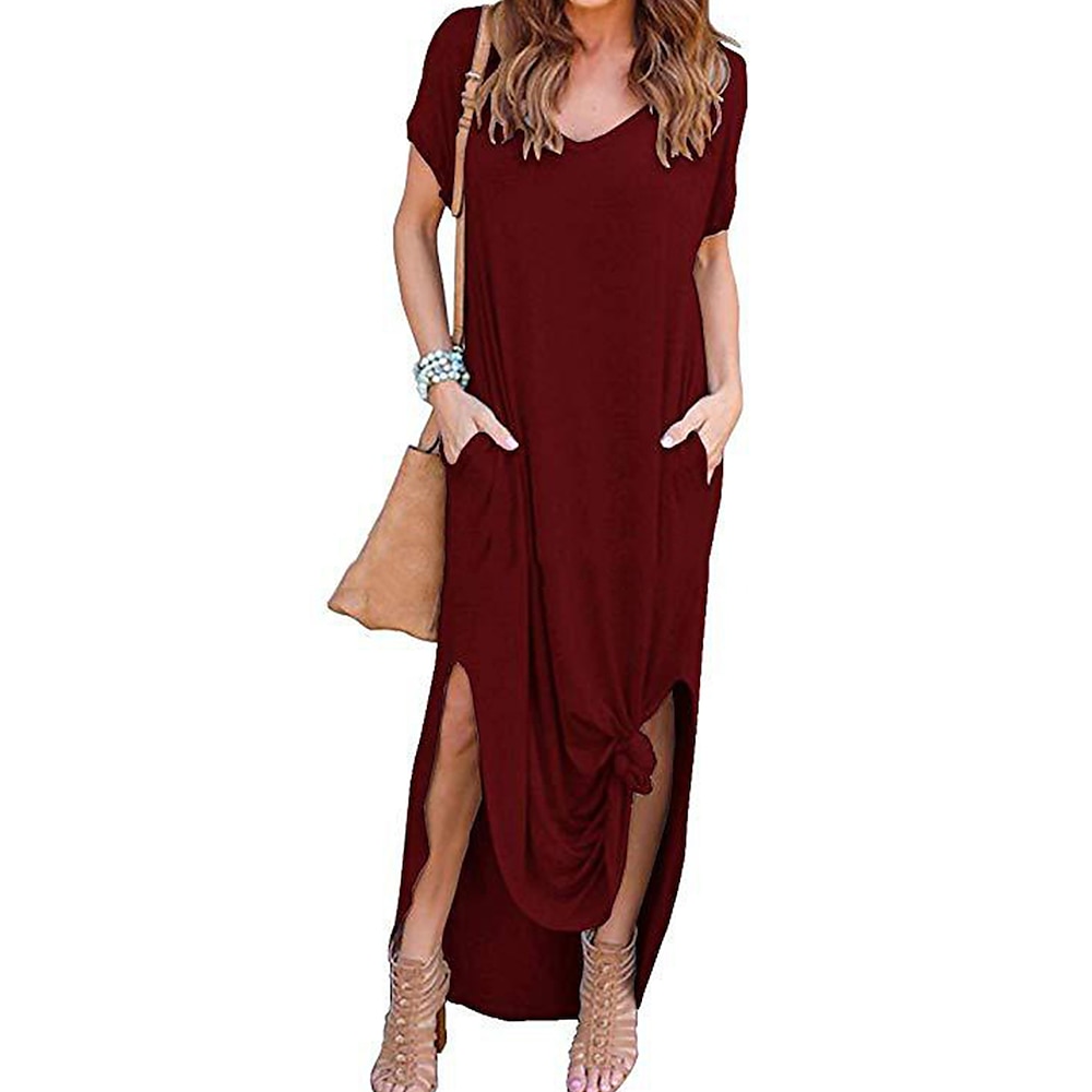 Damen Maxidress Sweatkleid Etuikleid Sportliches Kleid Basic Brautkleider schlicht Urlaub Täglich Regular Fit Glatt Ärmellos V Ausschnitt Wein Marineblau Dunkelblau Grau Sommer Lightinthebox