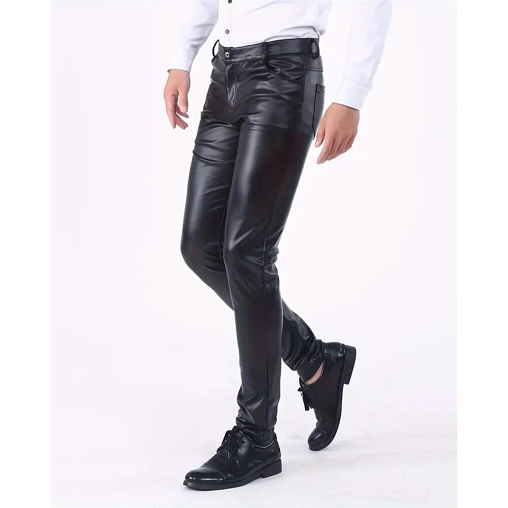 Herren Hose Hosen Freizeithose Lederhosen Tasche Glatt Komfort Outdoor Täglich Modisch Brautkleider schlicht Schwarz Mikro-elastisch Lightinthebox