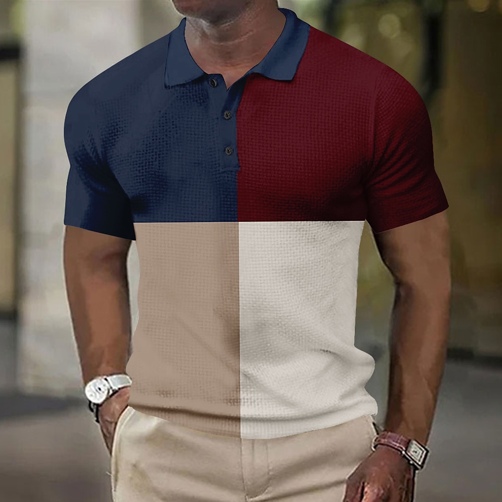 Herren Gestreift Rugby-Polo Kurzarm Polo-Shirts Hemden mit Kragen Business-Casual Schulanfang Formal Alltagskleidung Geschäft Knopf 3D-Druck Dunkel Braun Dunkelgrün Dunkelblau Lightinthebox