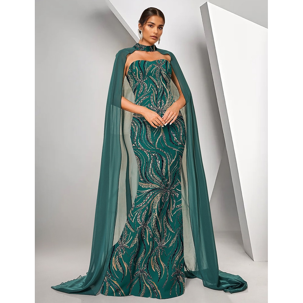 Meerjungfrau/Trompete Abendkleid elegantes Kleid formelle Abendparty bodenlang ärmellos Schatz Tasche Chiffon Perlen Spitze mit Chiffon Umhang 2025 Lightinthebox