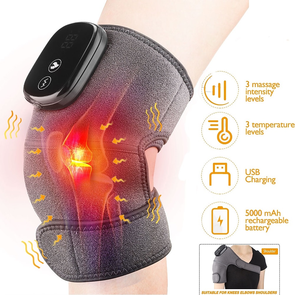 Beheiztes Kniemassagegerät, Schulterstütze, 3-in-1, beheizte Knie-, Ellenbogen-, Schulterstütze, Vibrations-Knie-Heizkissen, 3 einstellbare Vibrationen und Heizmodi für Knie, Ellenbogen, Schultern, Lightinthebox