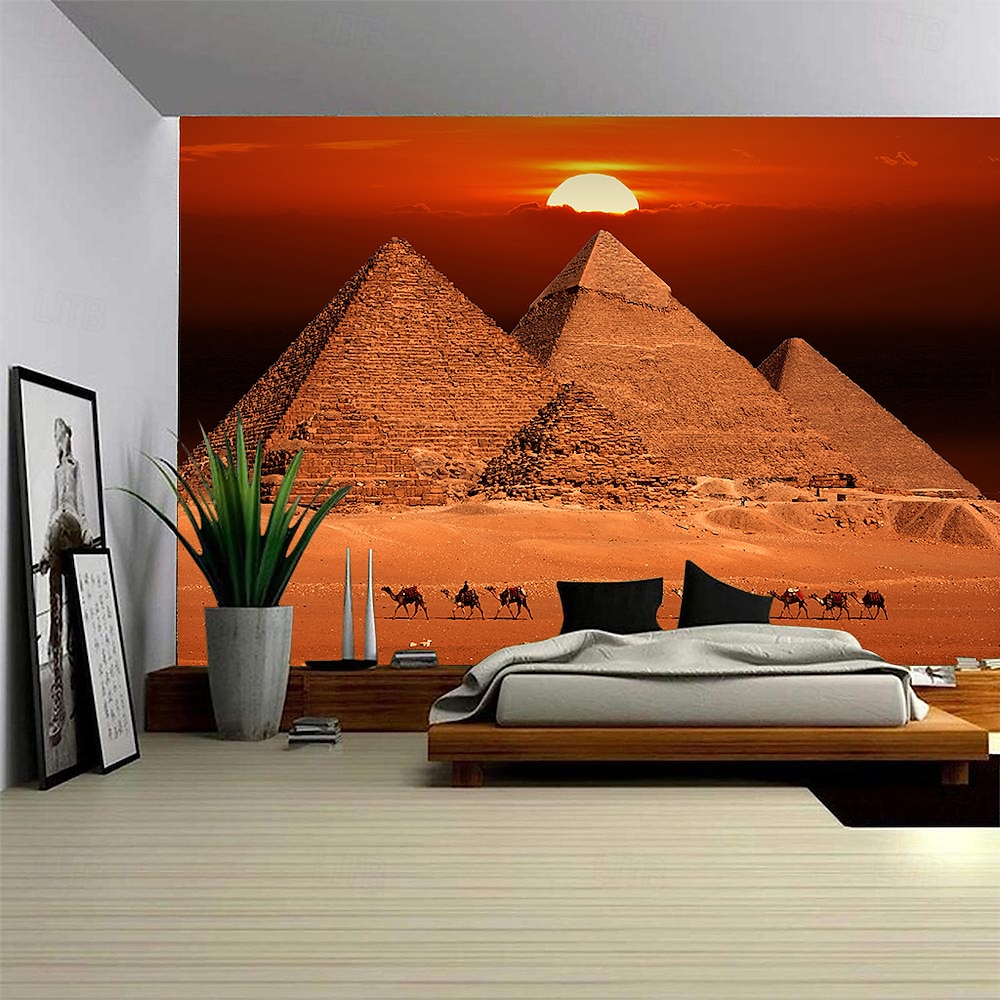 Landschaft Ägypten Pyramide Hängender Wandteppich große Wandteppich Wanddekoration Fotografie Hintergrund Decke Vorhang Wohnraum Schlafzimmer Dekoration Wüstenschafe Lightinthebox