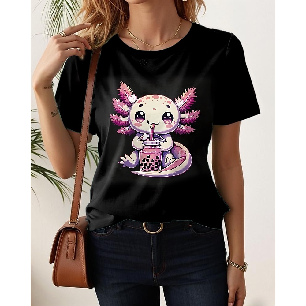 Damen T Shirt Graphic Karikatur Brautkleider schlicht Kurzarm Rundhalsausschnitt Normale Oberteile Täglich Bedruckt Schwarz Sommer Lightinthebox