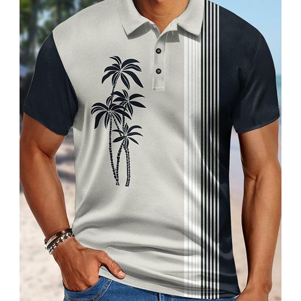 Herren Tropische Blumen Polo Kurzarm Polo-Shirts Hemden mit Kragen Brautkleider schlicht Resort Outdoor Hawaiianisch Freizeitskleidung Urlaubskleidung 3D-Druck Grau Lightinthebox