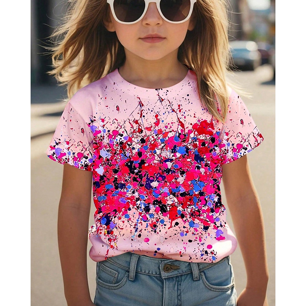 Mädchen 3D Graphic T-Shirt Kurzarm Sommer Frühling Modisch Basic kinderkleidung 4-12 Jahre Rundhalsausschnitt Outdoor Casual Täglich Regular Fit Lightinthebox