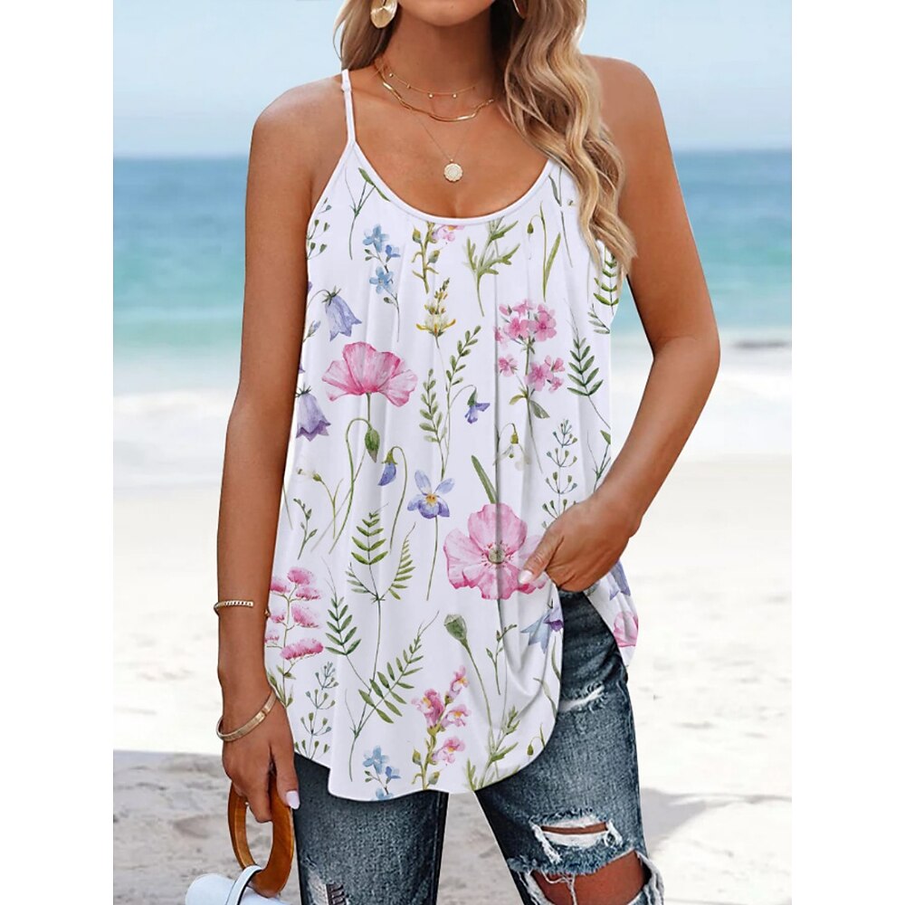 Damen Hemd Bluse Blumen Stilvoll Brautkleider schlicht Ärmellos Gurt Normale Oberteile Täglich Bedruckt Weiß Rosa Rote Sommer Lightinthebox