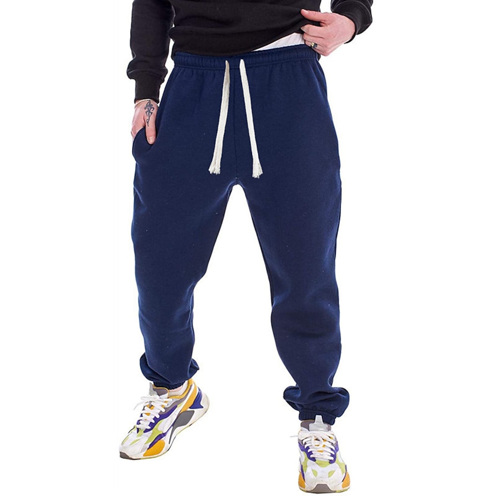 Herren Jogginghose Trainingshose Jogginghose Jogger Hose Hosen Freizeithose Kordelzug Elastische Taille Glatt Komfort Warm In voller Länge Outdoor Casual Täglich Sport Modisch Schwarz Marineblau Lightinthebox