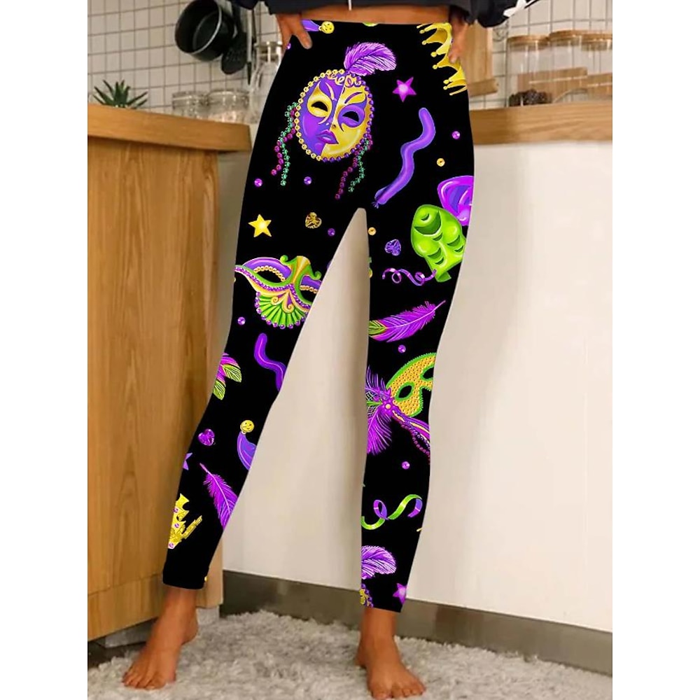 Damen Leggins Modisch Strassenmode In voller Länge Hoher TaillenbundPantsKarnival Graphic Print warm Atmungsaktiv Weich Mikro-elastisch Outdoor Täglich Violett Schwarz Frühling Herbst Regular Fit Lightinthebox