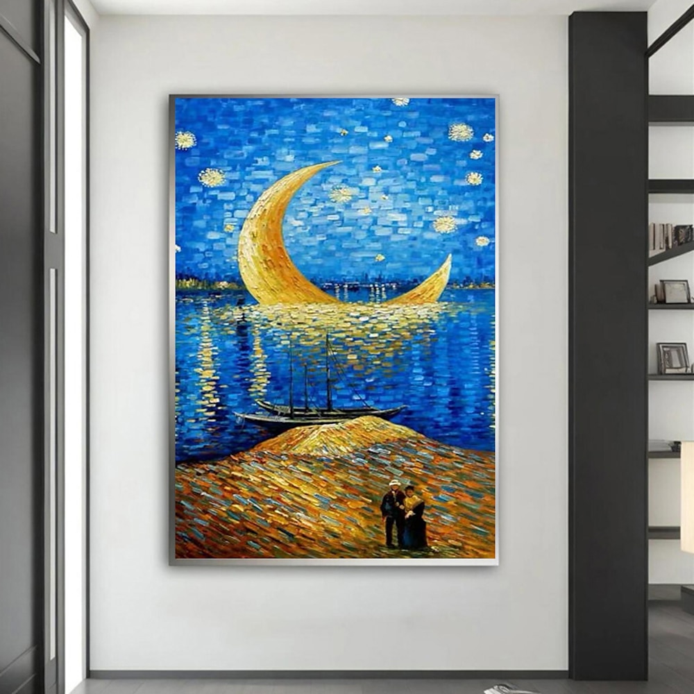 handgefertigte Reproduktion von Sternennacht-Ölgemälde von Van Gogh auf Leinwand, handgemalte Replik des berühmten Meisterwerks, Wohnkultur für das Wohnzimmer, kein Rahmen Lightinthebox