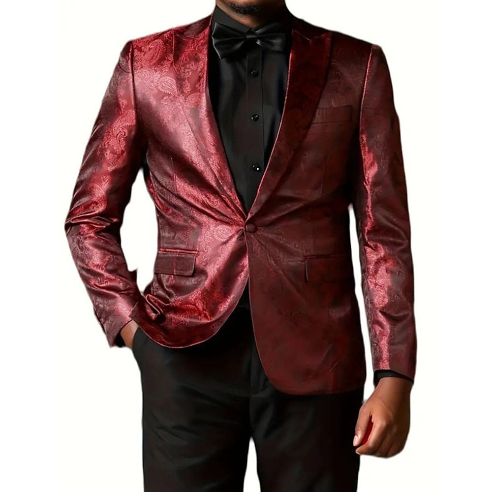 Herren Blazer Sakko Geschäft Cocktailparty Hochzeitsfeier Modisch Brautkleider schlicht Frühling Herbst Polyester Glatt Knopf Jacquard Komfortabel Einreihiger Verschluss Blazer Schwarz Burgunderrot Lightinthebox