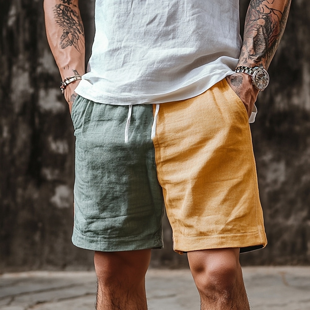 Herren Shorts Kurze Hosen Leinenshorts Kurze Hosen Sommer-Shorts Strandshorts Kurze Hosen Patchwork Kordelzug Elastische Taille Farbblock Komfort Atmungsaktiv Knielänge Outdoor Täglich Festtage Retro Lightinthebox