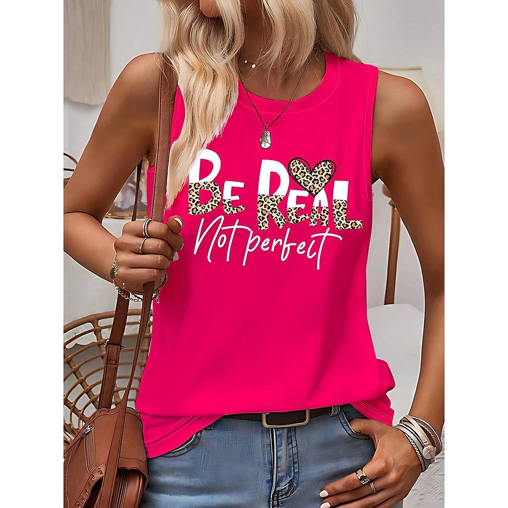 Damen Hemd Bluse Stilvoll Brautkleider schlicht Leopard Buchstabe Normale Oberteile Ärmellos Rundhalsausschnitt Bedruckt Regular Fit Täglich Rosa Sommer Lightinthebox