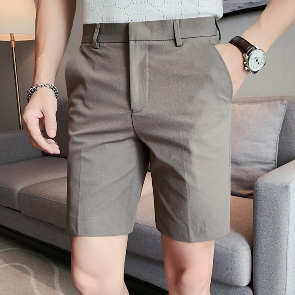 Herren Shorts Kurze Hosen Kleid-Shorts Tasche Gerade geschnitten Glatt Komfort Kein Eisen Knielänge B¨¹ro Geschäft Täglich Modisch Ausgefallene Schwarz Weiß Lightinthebox