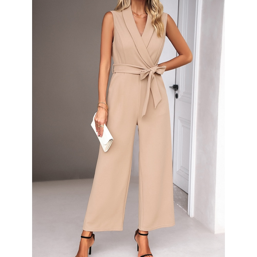 Damen Normal Jumpsuit Aktiv Feste Farbe Ärmellos V Ausschnitt Knopf Hohe Taillenlinie Urlaub Täglich Regular Fit Schwarz Wein Grün Sommer Lightinthebox