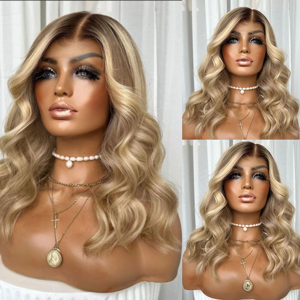 Unverarbeitetes reines Haar 5x5 Verschluss 13x4 Spitzenfront Perücke Kurzer Bob Vietnamesisches Haar Wellen Blond Mehrfarbig Perücke 130% 150% Haardichte mit Babyhaar Gefärbte Haarspitzen (Ombr Lightinthebox