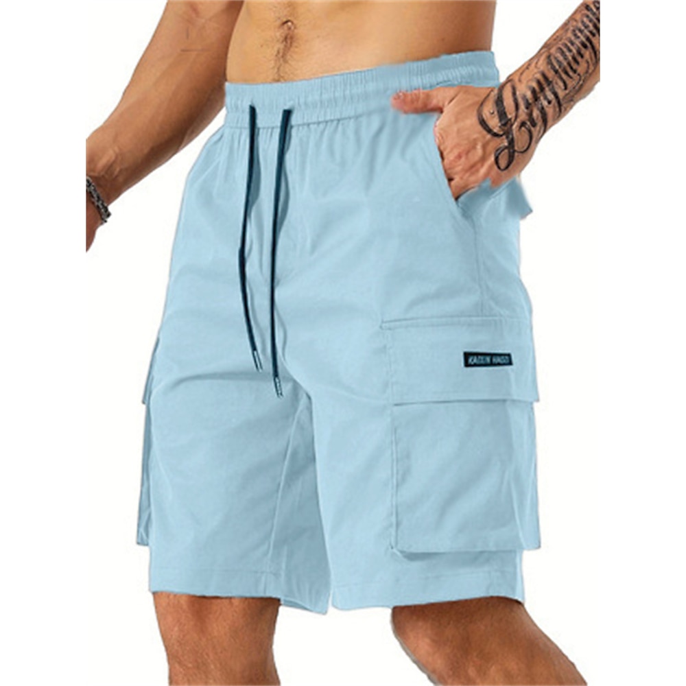 Herren Cargo Shorts Kurze Hosen Shorts Kurze Hosen Sommer-Shorts Kordelzug Elastische Taille Multi Pocket Glatt Komfort tragbar Knielänge Outdoor Sport Täglich Modisch Brautkleider schlicht Schwarz Lightinthebox