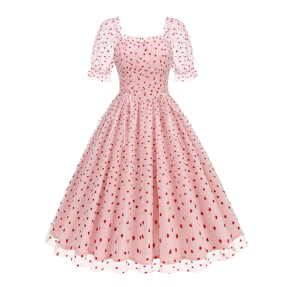 1950s Vintage inspiriert Vintage-Kleid Kleid A-Linie Kleid Teekleid Knie-Länge Damen Herz A-Linie Weihnachten Karneval Silvester Abschlussball Casual Erwachsene Kleid Sommer Lightinthebox