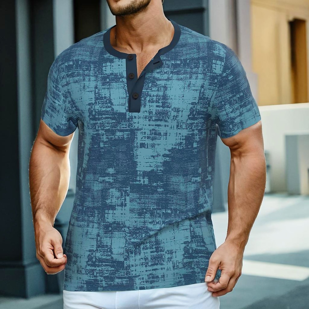 Herren Graphic T Shirt Henley Shirt Kurzarm Designer Retro Vintage Strasse Casual Täglich Sommer Frühling Blau Henley Henley T-Shirt Lightinthebox