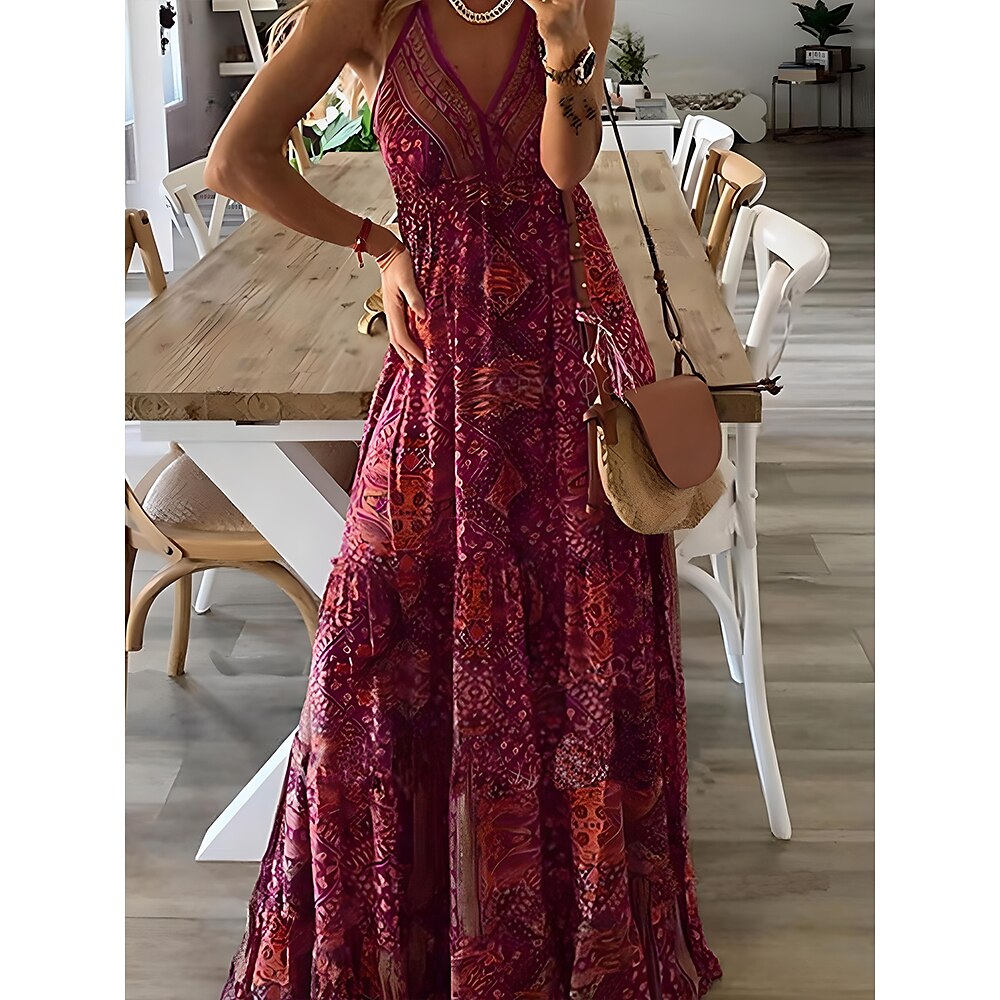 Damen Maxidress A Linie Kleid skims dress Böhmen Urlaub Casual Täglich Festtage Regular Fit Graphic Ärmellos Gurt Gelb Rosa Wein Rote Sommer Lightinthebox