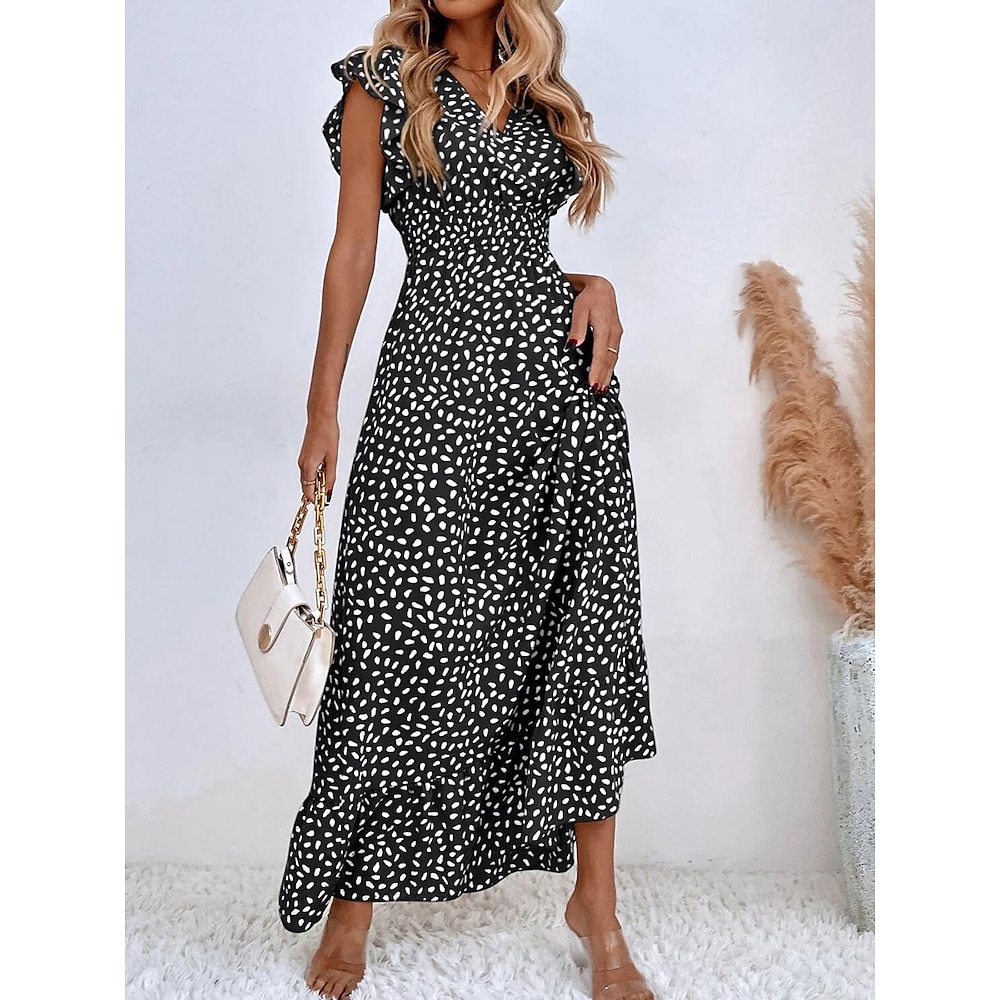 Damen Maxidress A Linie Kleid Urlaub Urlaub Täglich Festtage Regular Fit Graphic Kurzarm V Ausschnitt Schwarz Hellgrün Leicht Braun Violett Sommer Lightinthebox