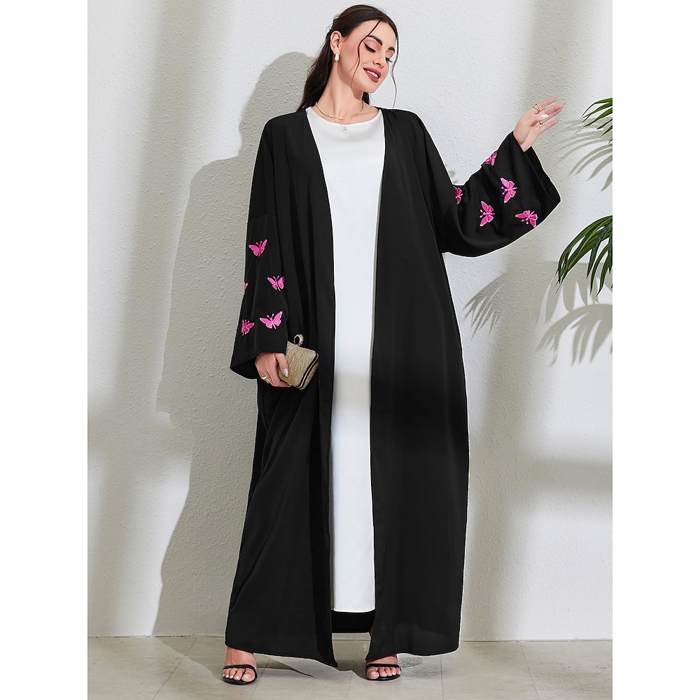 Damen Abaya Kleid Kimonoo Religiös Dubai islamisch arabisch Muslim Ramadan Schmetterling Stickerei Erwachsene Kleid Urlaub, Freizeitskleidung Lightinthebox