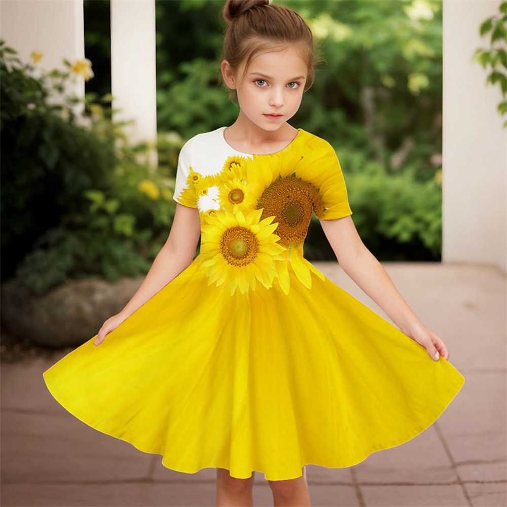 Ostern Mädchen' 3D Blumen Graphic Kleid Kurzarm Sommer Frühling Urlaub Täglich Festtage Prinzessin Schön Süß kinderkleidung 4-12 Jahre Casual kleid A Linie Kleid Knielang Regular Fit Lightinthebox