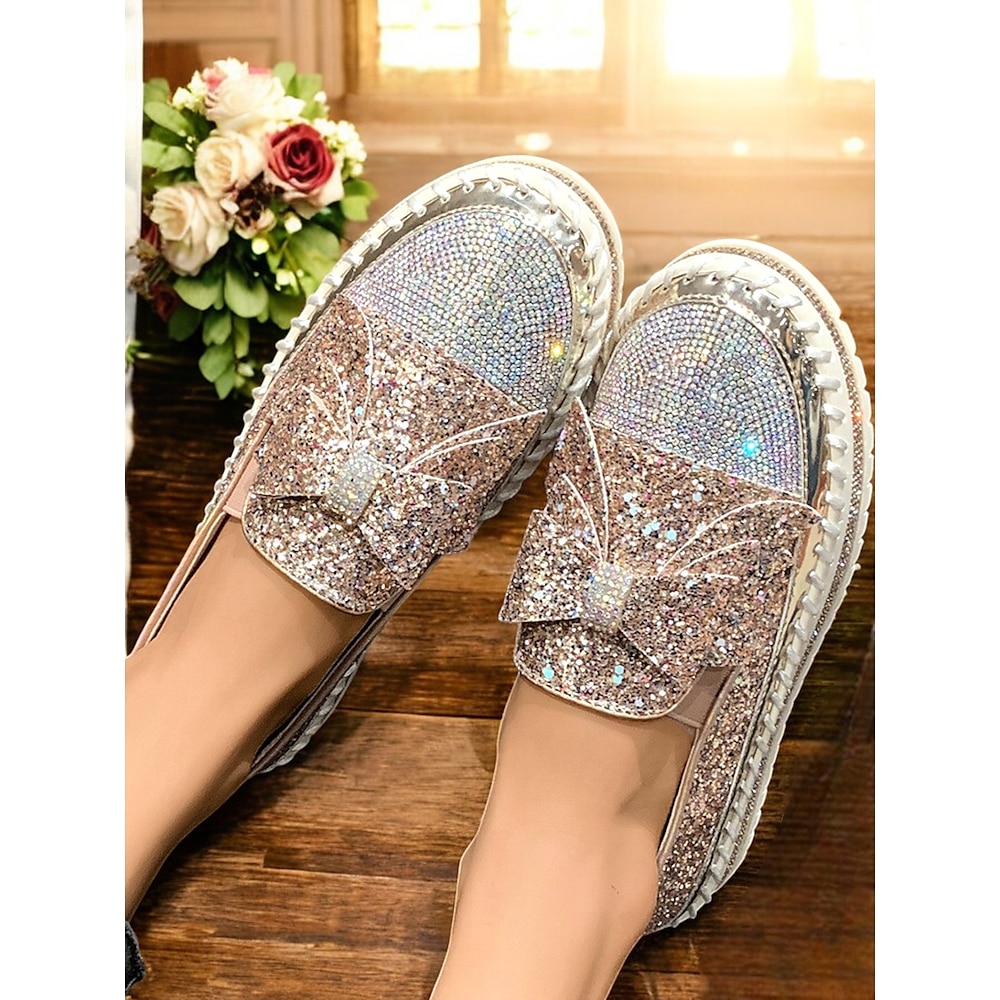 funkelnde Strass-Loafer für Damen - glitzernde Slipper mit Schleifen-Design für Hochzeiten, Partys und besondere Anlässe Lightinthebox