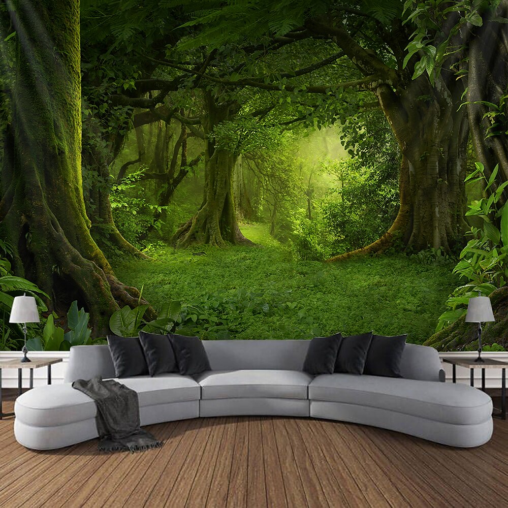 Landschaft Wald hängender Wandteppich Wandkunst Große Wandteppich Wanddekoration Fotohintergrund Decke Vorhang Zuhause Schlafzimmer Wohnzimmer Dekoration Lightinthebox