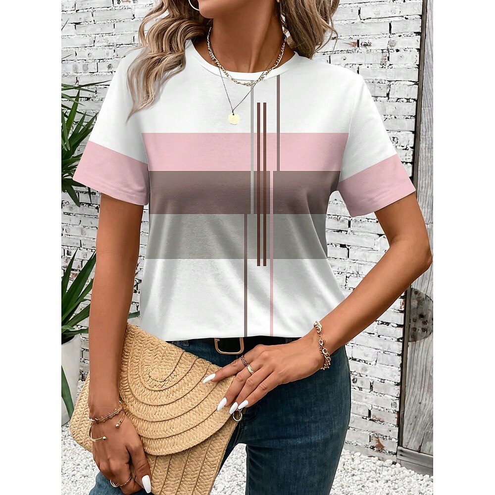 Ostern Damen T Shirt Geometrisch Brautkleider schlicht Kurzarm Rundhalsausschnitt Normale Oberteile Täglich Bedruckt Schwarz Weiß Blau Sommer Lightinthebox