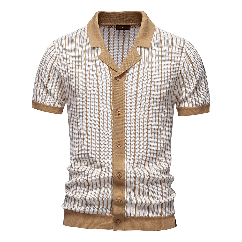 Herren Polo Polo Pullover Formal Arbeit Umlegekragen Kurzarm Gestreift Vertikale Streifen Stripe-Trim Streifen Frühling Grün Khaki Polo Lightinthebox