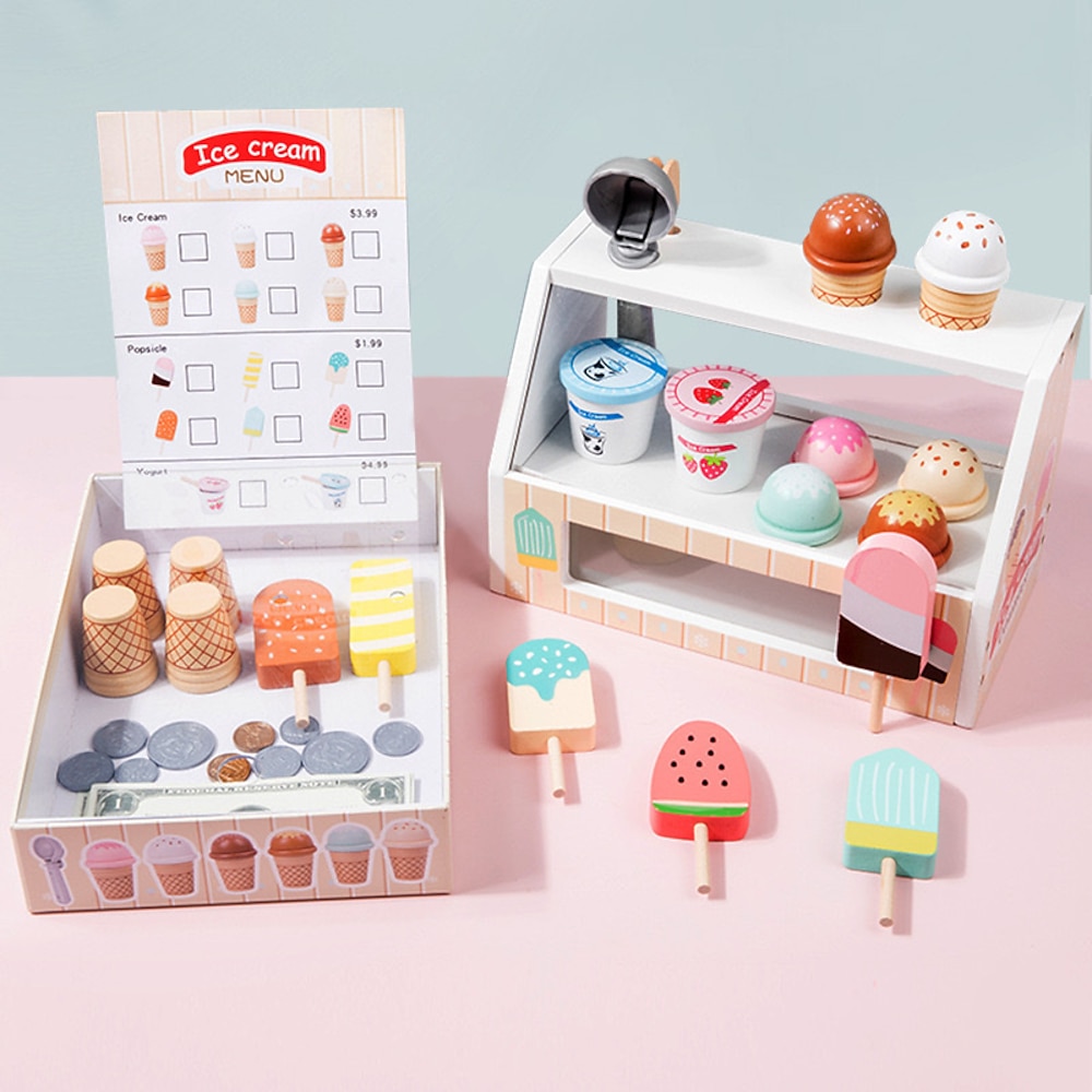 Eiscreme-Set aus Holz für den Vorschulbereich, Lernaktivitäten, Zähl- und Farbsortierset, Stapelspielzeug für Kinder von 3-5 Jahren, Feinmotorikspielzeug mit sicherer Haltbarkeit Lightinthebox