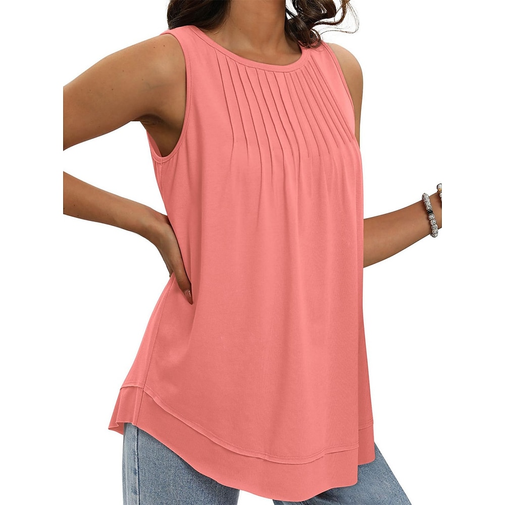 Damen Hemd Bluse Feste Farbe Basic Brautkleider schlicht Ärmellos Rundhalsausschnitt Normale Oberteile Täglich Hellgrün Rosa Königsblau Grün Sommer Lightinthebox