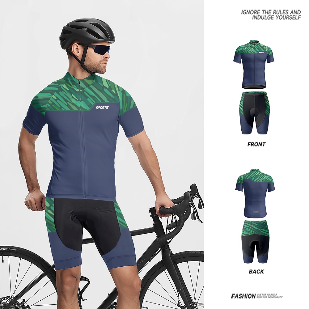 Herren Radtrikot mit Radhose fahrradbekleidung Kurzarm MTB Mountain Rennrad Marinenblau Fahhrad Spandex Sport Geometrisch Buchstabe Nummer Bekleidung Lightinthebox