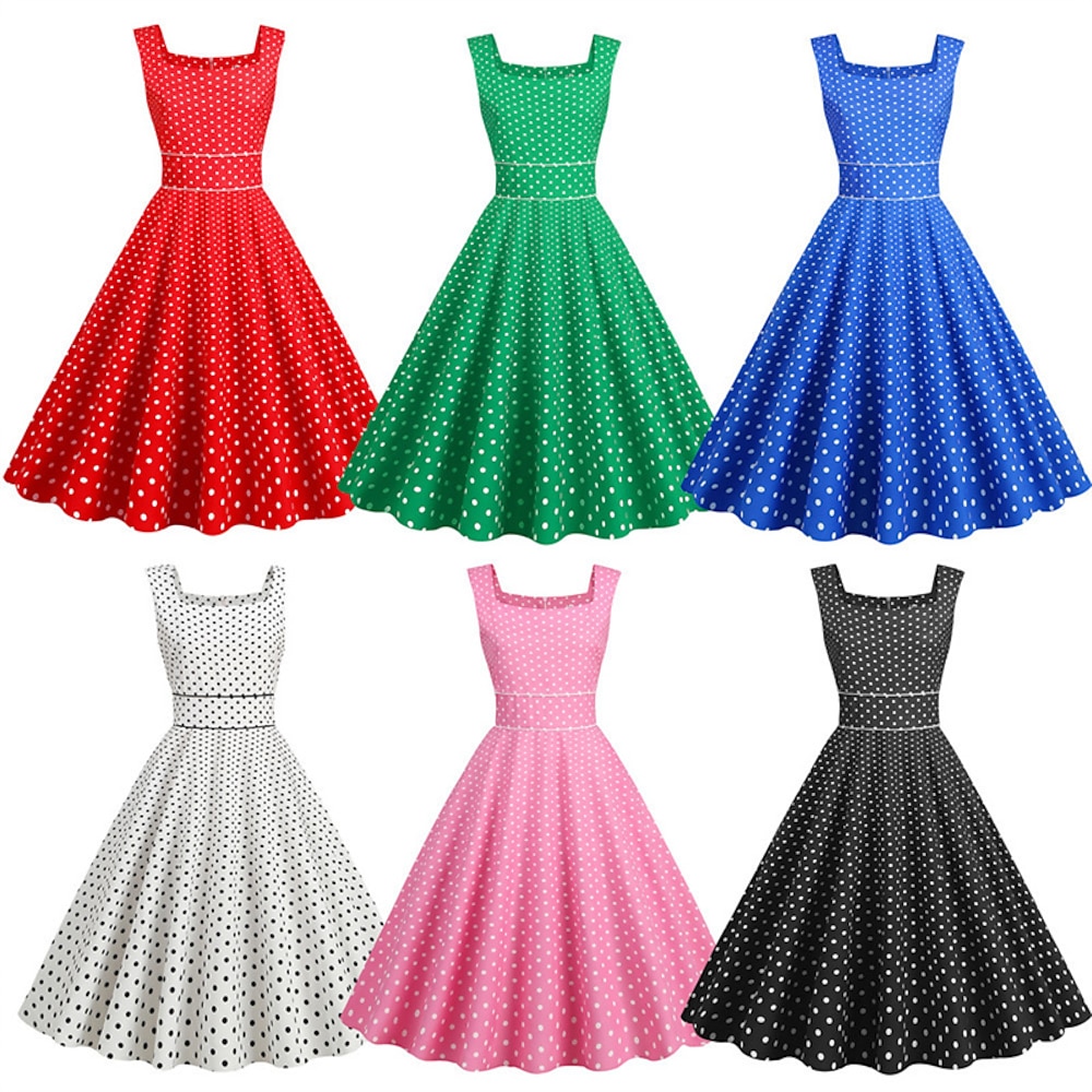 Retro Vintage 1950s Rockabilly Kleid Swing-Kleid Damen Punkt Karneval Maskerade Freizeitskleidung Erwachsene Kleid Homecoming-Kleider Lightinthebox