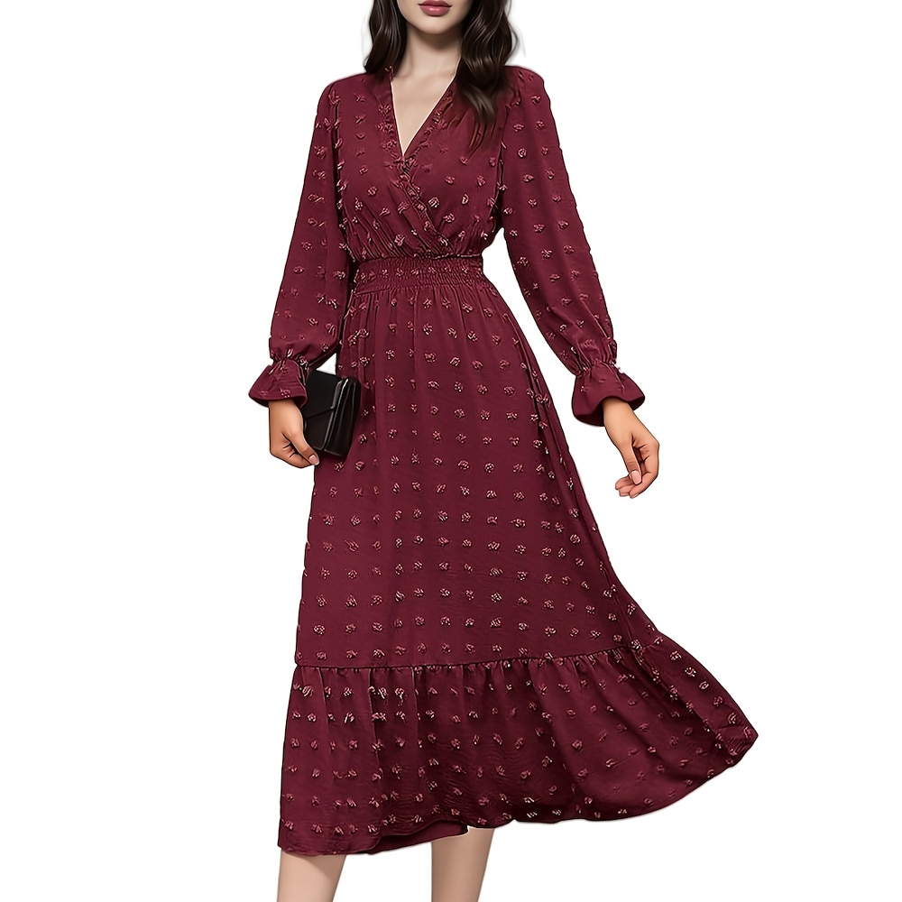 Damen Midikleid Langärmliges Boho-Kleid Elegant Stilvoll Brautkleider schlicht Lockere Passform Langarm V Ausschnitt Schwarz Wein Marineblau Dunkelgrün Sommer Frühling Herbst Lightinthebox