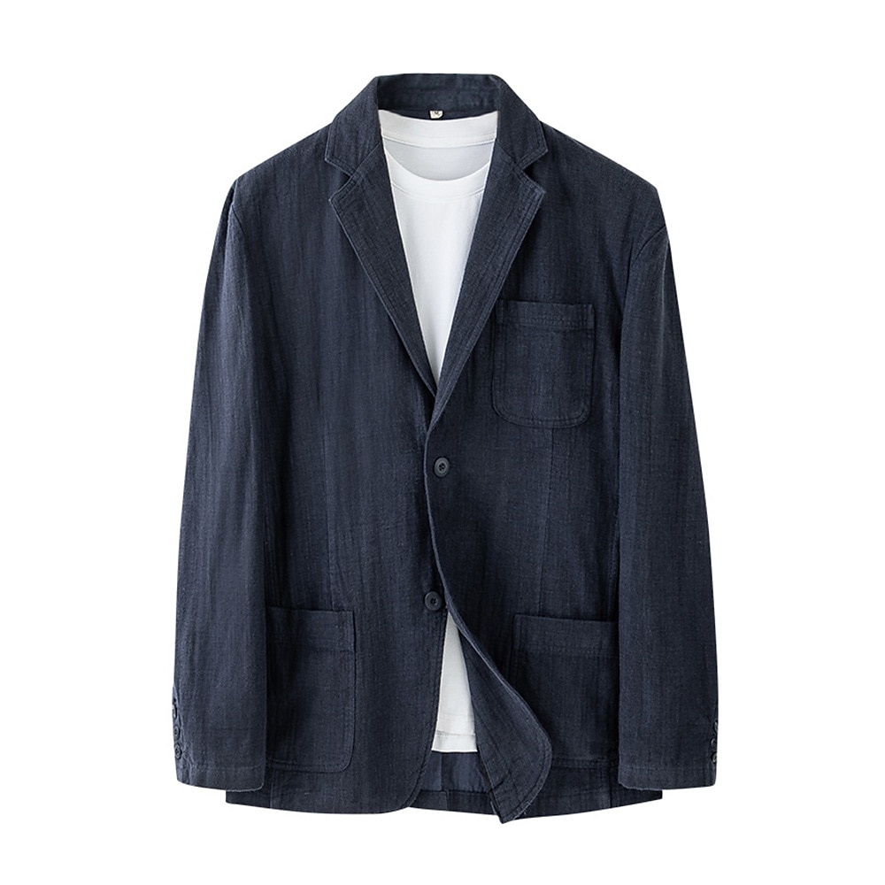 Herren Blazer Jacke aus 100% Leinen, formelle Hochzeit, elegant, warm, Frühling, Herbst, einfarbig, dick, einreihig, Zwei-Knopf-Blazer, schwarz, marineblau Lightinthebox