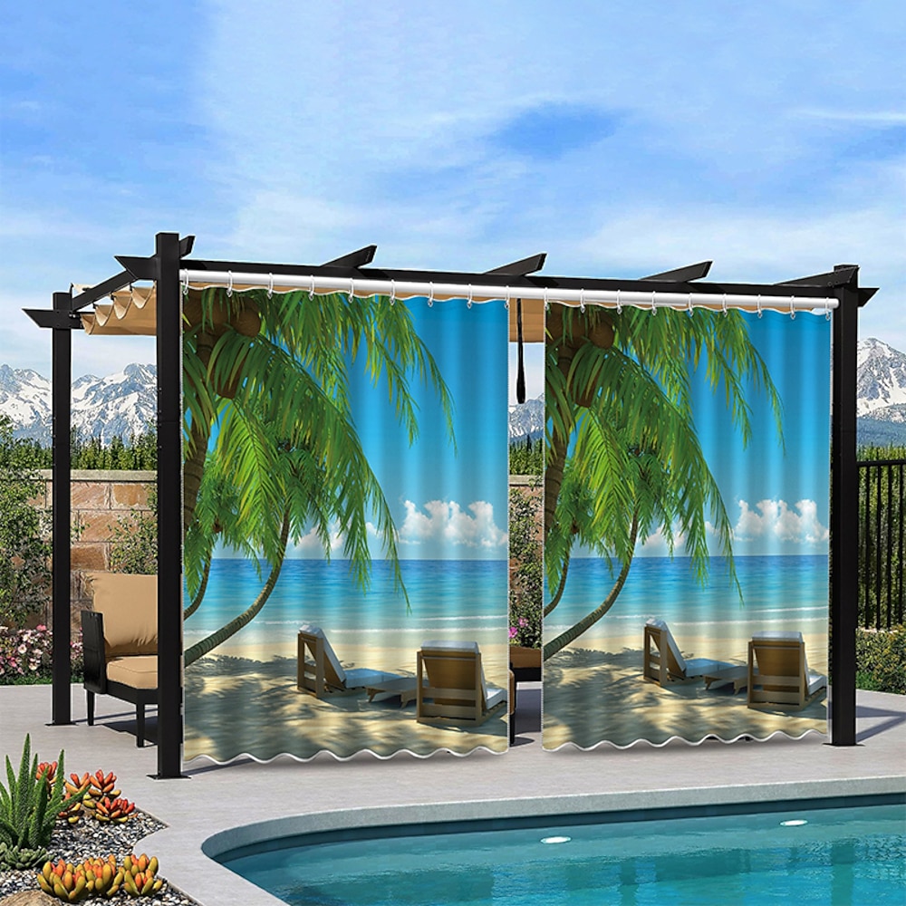 Wasserfeste Außenvorhang Privatsphäre Schiebepatio Vorhang Vorhänge Pergola Vorhänge Ösen 3D Landschaft Strand für Pavillon Balkon Veranda Party 1 Paneel Lightinthebox