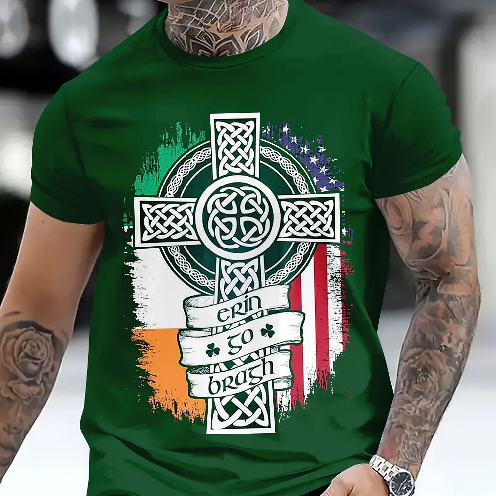 St. Patricks Day Herren Irland T Shirt Polyester Kurzarm Grafik Hemd Grün Bequemes T-Shirt Urlaub Strasse Modedesigner-Kleidung Lightinthebox