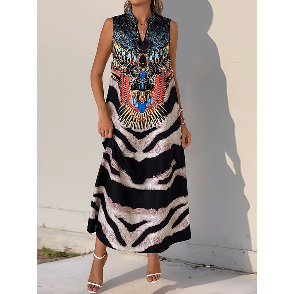 Damen Maxidress Casual kleid Tank-Top Kleid Boho-Kleid Böhmen Urlaub Brautkleider schlicht Urlaub Täglich Regular Fit Blumen Graphic Ärmellos Gekerbter Hals Schwarz Sommer Lightinthebox