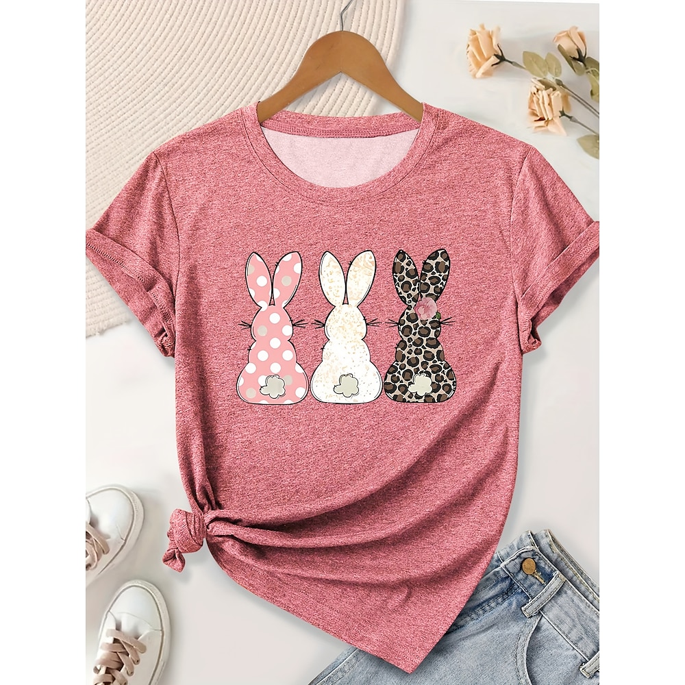 Ostern Damen T Shirt Tier Brautkleider schlicht Kurzarm Rundhalsausschnitt Normale Oberteile Täglich Bedruckt Rosa Purpur Grün Sommer Frühling Lightinthebox