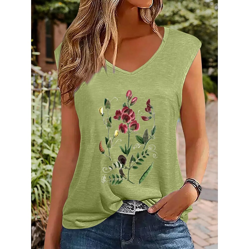 Damen Hemd Bluse Blumen Stilvoll Brautkleider schlicht Kurzarm V Ausschnitt Normale Oberteile Täglich Bedruckt Weiß Hellgrün Sommer Lightinthebox