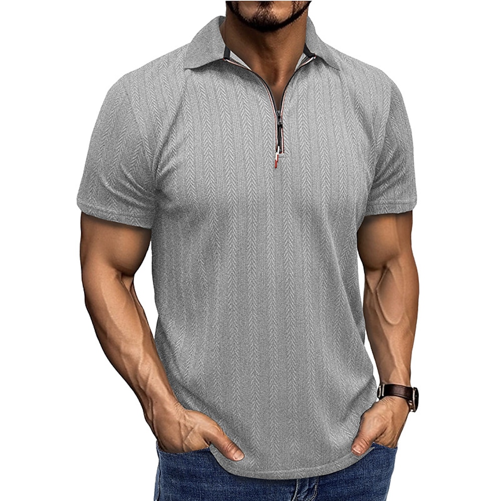 Herren Poloshirt mit Viertelreißverschluss Golfhemd Täglich Festtage Viertel Postleitzahl Kurzarm Modisch Basic Glatt Jacquard Sommer Frühling Regular Fit Schwarz Weiß Wein Königliches Blau Grün Khaki Lightinthebox