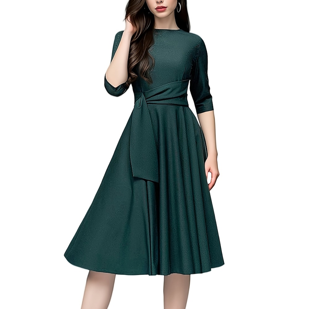 Damen Midikleid Vintage-Kleid Elegant Vintage Regular Fit 3/4 Ärmel Rundhalsausschnitt Marineblau Dunkelgrün Frühling Herbst Lightinthebox