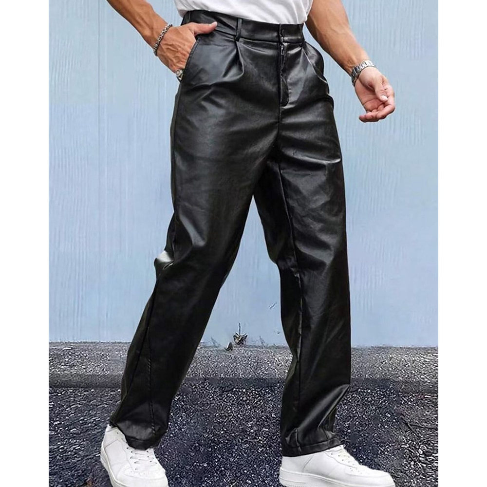 Herren Hose Hosen Freizeithose Lederhosen Tasche Glatt Komfort Outdoor Täglich Modisch Brautkleider schlicht Schwarz Mikro-elastisch Lightinthebox